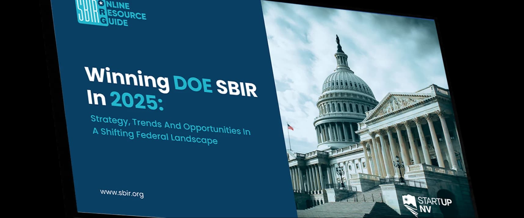 DOE SBIR funding strategy presentation displayed on a laptop