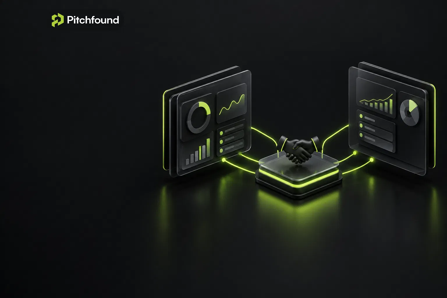 3D illustration of two business systems aligning through a shared partnership platform